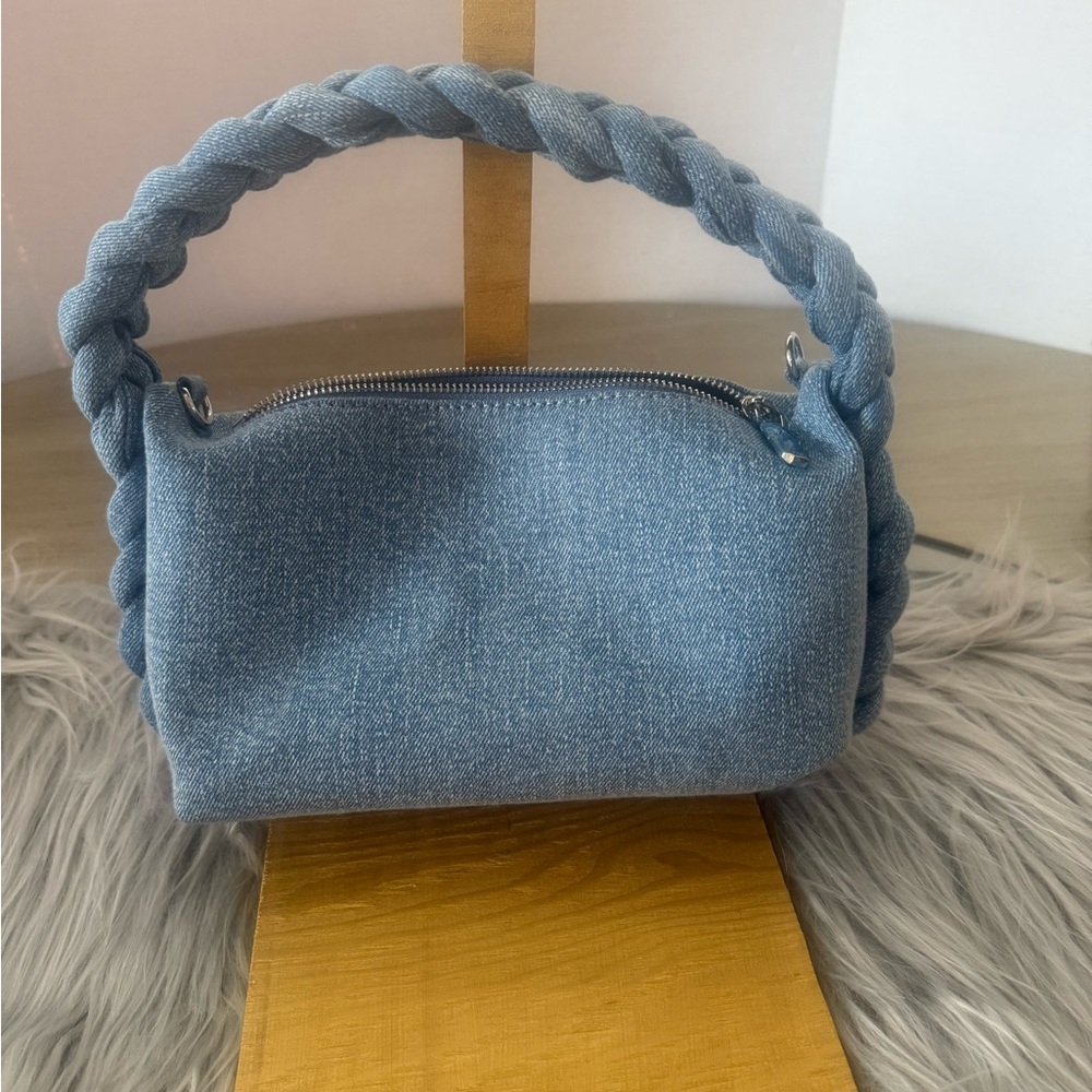 Blue Braided Handle Shoulder Bag